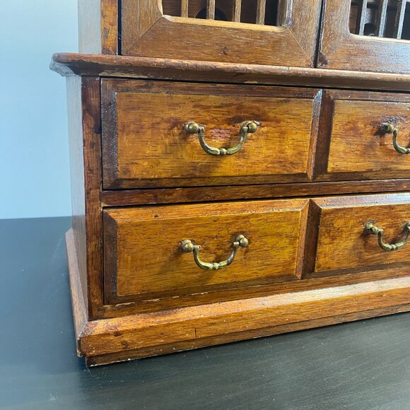 Vintage Wood Jewelry Box, 10 Drawers, Miniature Hutch Display Storage, Spice Cab - Picture 5 of 10